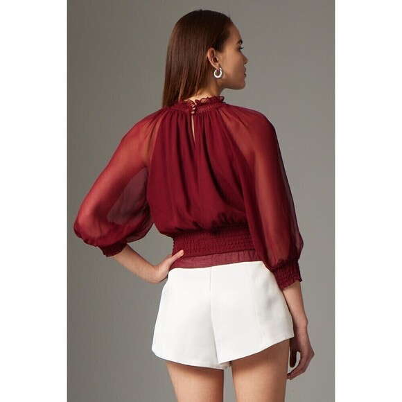 Gilner Farrar Dell Chiffon Blouse Ruby Burgundy Maroon Size Small - Picture 2 of 10